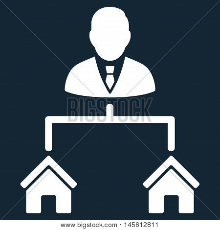Realty Manager icon. Vector style is flat iconic symbol, white color, dark blue background.