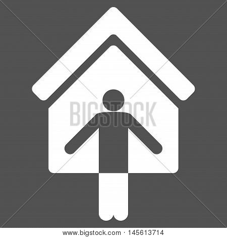 House Owner Wellcome icon. Vector style is flat iconic symbol, white color, gray background.