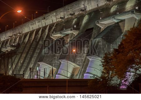 View Of The Illuminated Itaipu Dam Giant Penstocks