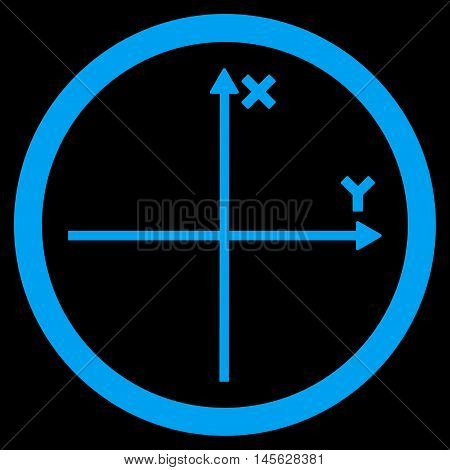 Cartesian Axis vector rounded icon. Image style is a flat icon symbol inside a circle, blue color, black background.