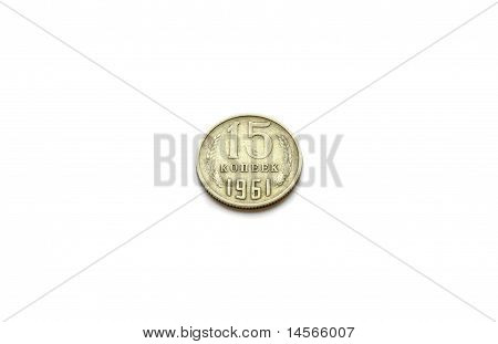 Leiter der 15 Kopeken UdSSR Münze im 1961, Isolated On White ausgestellt