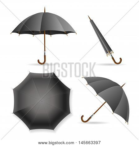 Black Umbrella Template Set. Opened and Closed. Vector illustration