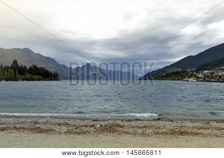 Queenstown lakefront by Lake Wakatipu New Zealand