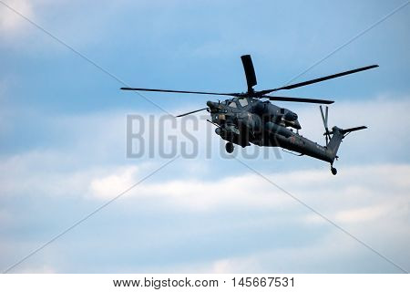 MOSCOW REGION RUSSIA - APRIL 20 2016: Russian Air Force Mi-28 
