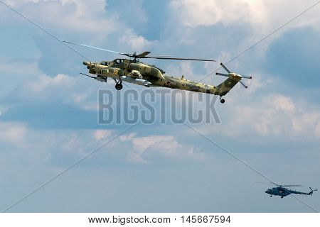 MOSCOW REGION RUSSIA - APRIL 20 2016: Russian Air Force Mi-28 