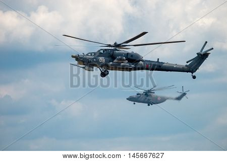 MOSCOW REGION RUSSIA - APRIL 20 2016: Russian Air Force Mi-28 