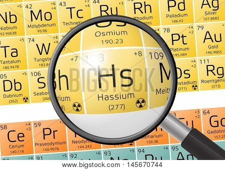 Element Of Hassium With Magnifying Glass
