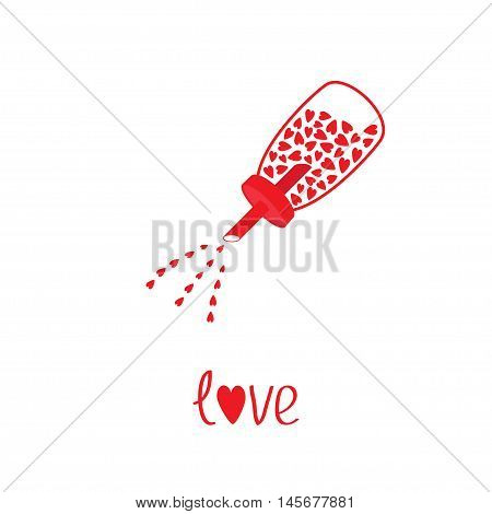 Sugar bowl basin shaker bottle with hearts crystals inside. Glass container. Line icon. Love card. Flat design. White background. Isolated. Vector illustration.