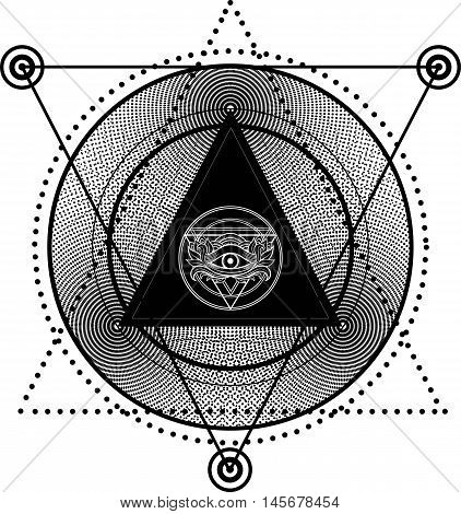 Blackwork Tattoo Flash. Eye Of Providence. Masonic Symbol. All Seeing Eye Inside Triangle Pyramid. H