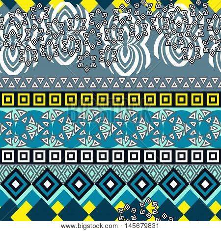 Tribal seamless pattern. Abstract background with ethnic ornament. Seamless background with different geometric shapes. Vector illustration