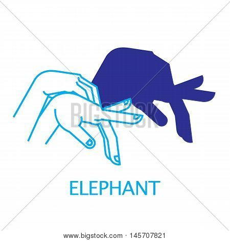 Shadow Hand Puppet Elephant. Vector Illustration of Shadow Hand Puppet Isolated on a White Background. Shadow Theater or Shadow Play. Icon of Shadow Hand Puppet Elephant in Mix Style.