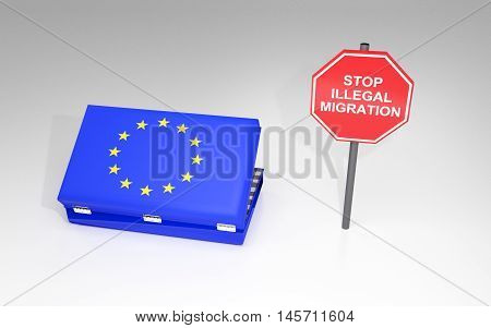 The concept of illegal migration. 3D rendering.