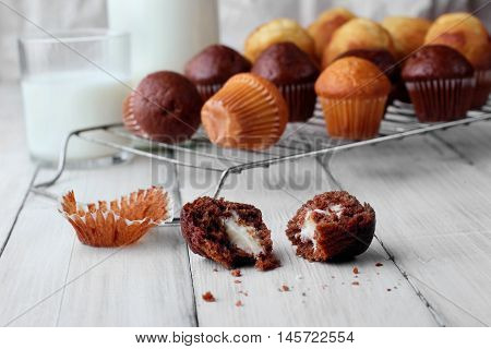 Biten Muffins Chocolate .different Mini Muffins On Grille Defosude .free Sapce.closeup.selective Foc