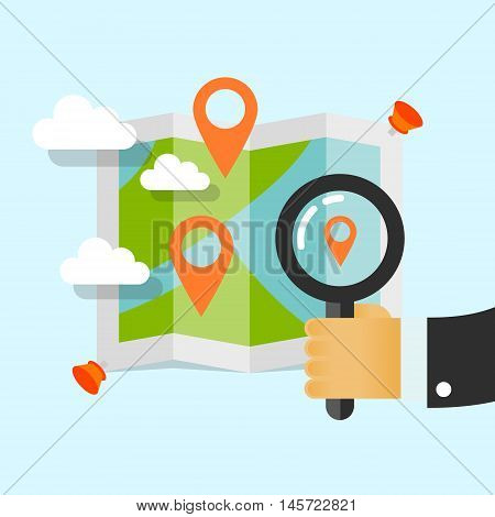 Magnifying glass in hand. Search locations on the map.
