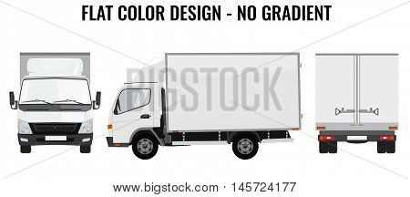 Vector small truck front view back view and side view. Cargo delivery. Solid and Flat color design. White truck car for transportation. Corporate identity.