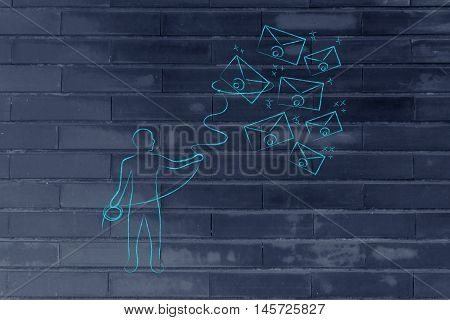 Person With Lasso Catching Envelopes, Email & Communication Concept