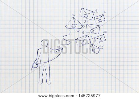 Person With Lasso Catching Envelopes, Email & Communication Concept