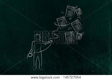 Recruiter With Lasso Catching A Group Of Falling Resumes