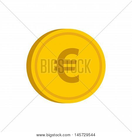Gold coin with euro sign icon in flat style on a white background vector illustration