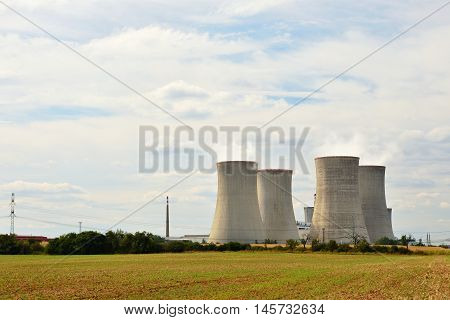 Landscape with nuclear power. Dukovany Czech Republic - Europe. Natural ecological background.
