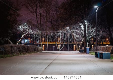 Nightlife in a Moscow park . during the night , the most beautiful