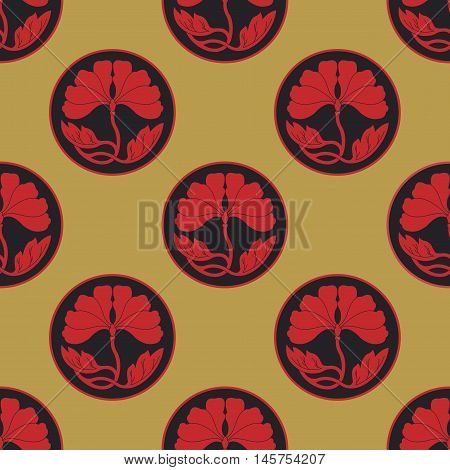 Flowers Lotus Polka Dot Seamless Pattern Flat Simlpe Vector Illustraton