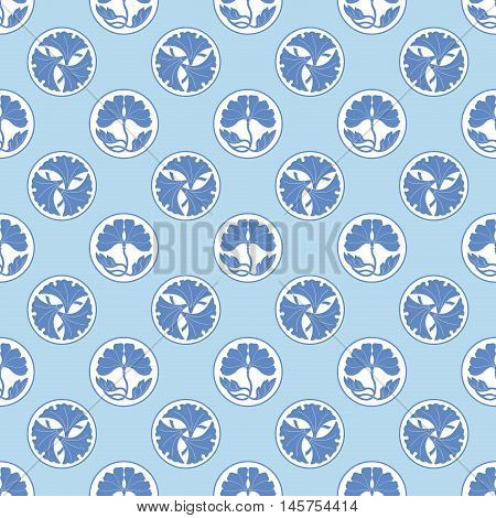 Flowers Lotus Polka Dot Seamless Pattern Flat Simlpe Vector Illustraton