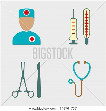 Medical icon set isolated on white background. Surgical instrument. Vector illustration.