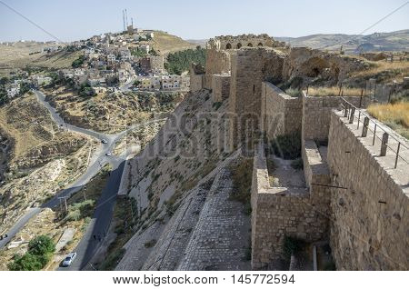 Walls Of The Kerak Castle, A Large Crusader Castle In Kerak (al Karak) In Jordan