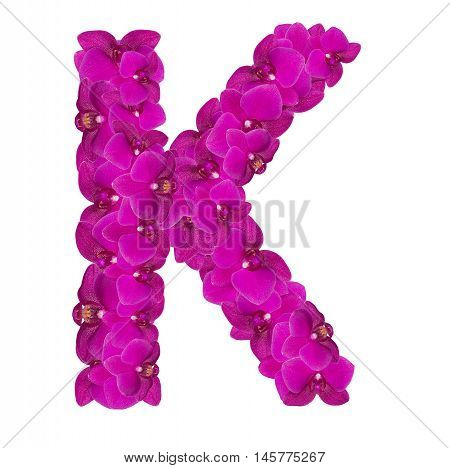 Letters made of pink flowers. K letter - flower alphabet
