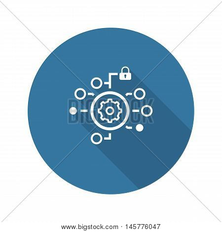 Security Settings Icon. Flat Design Isolated Illustration. App Symbol or UI element. Gear in Circle with Radio Buttons and Padlock.