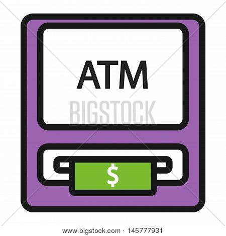 Finance atm and business vector payment card icon set. ATM icons exchange technology payment machine. Finance cash bank card atm icons credit sign banking currency symbol set.
