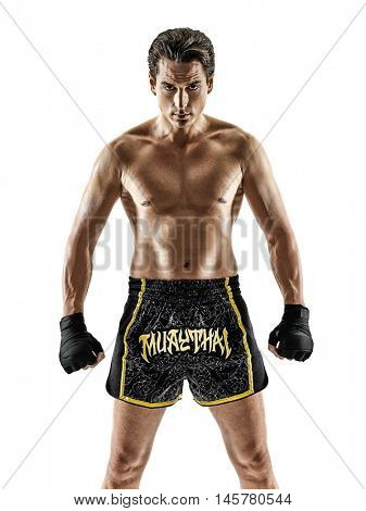 Muay Thai kickboxing kickboxer boxing man isolated