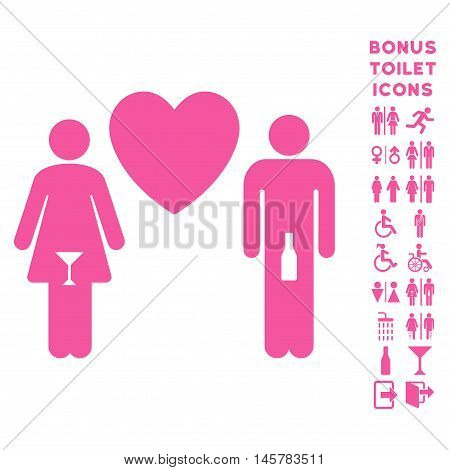 Drunky Love Pair icon and bonus man and female toilet symbols. Vector illustration style is flat iconic symbols, pink color, white background.
