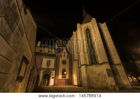 Night in Ceske Budejovice town in south of Bohemia