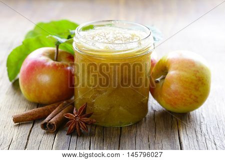 homemade apple jam confiture with cinnamon and brown sugar