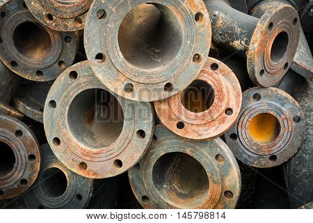 Storage of sewage pipe fittings Cast iron pipe fittings.