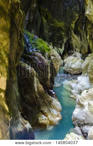 Down the Devil's bridge Chasm river in France
