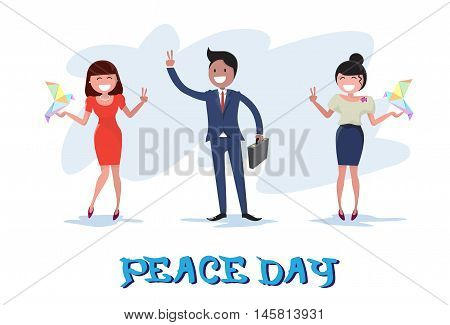 Diverse People Group International Peace Holiday Poster Flat Vector Illustration