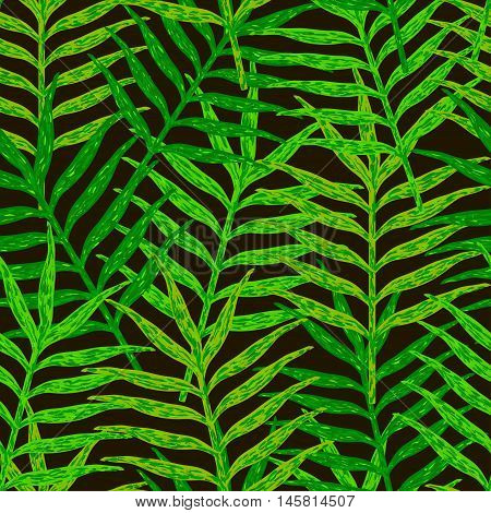 Vector seamless pattern from green leaves on the black background