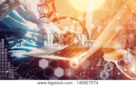 Women Account Manager Making Great Business Solution.Social Marketing Professional Decision Corporate Work Concept Modern Office.New Global Startup Connections Virtual Icon Graph Interface Researching