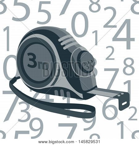 Tool measuring tape. Construction roulette seamless pattern numbers. Stock vector image.