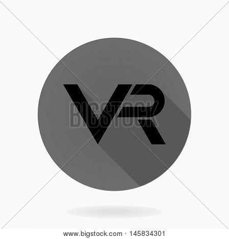Fine dark vector icon with VR logo in circle. Flat design with long shadow