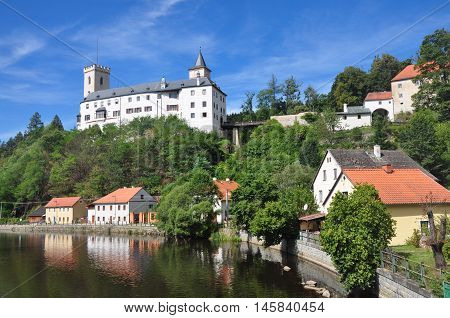 Rozmberk nad Vltavou, Czech republic - August 27, 2015: Rozmberk castle in sunny day