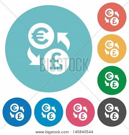 Flat Euro Pound exchange icon set on round color background.