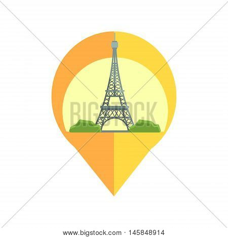 On-line Map Marker With Eifel Tower. Smartphone App Classic Destination Tag In Geometric Design Isolated On White Background