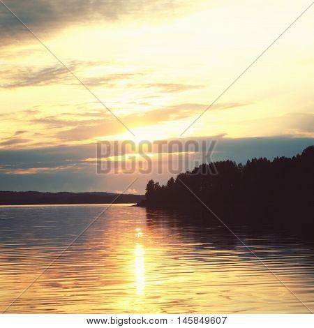Kenozero Lake At Sunset. Aged Photo. Nussian North