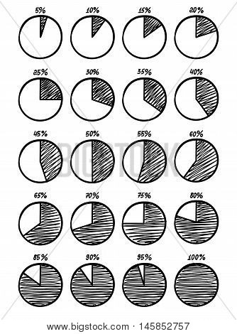 vector feltip pen pie chart icons doodle set