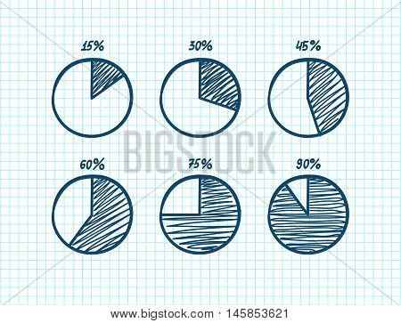 vector feltip pen pie chart icons doodle set