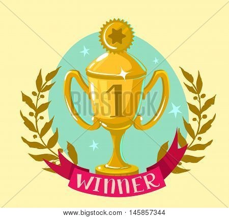 Cup winners with a laurel wreath. Vector